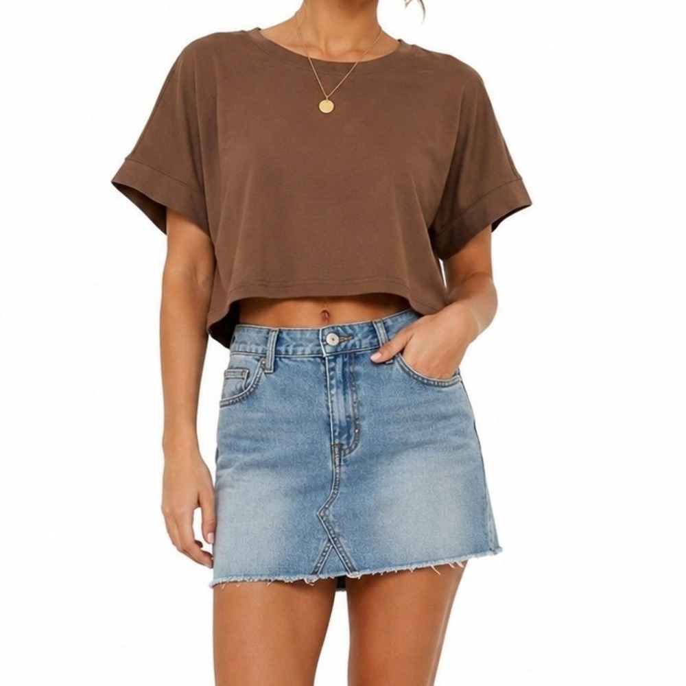*NWT* Dokotoo T-Shirt Women M Brown Casual Oversized Stretch Short Sleeve